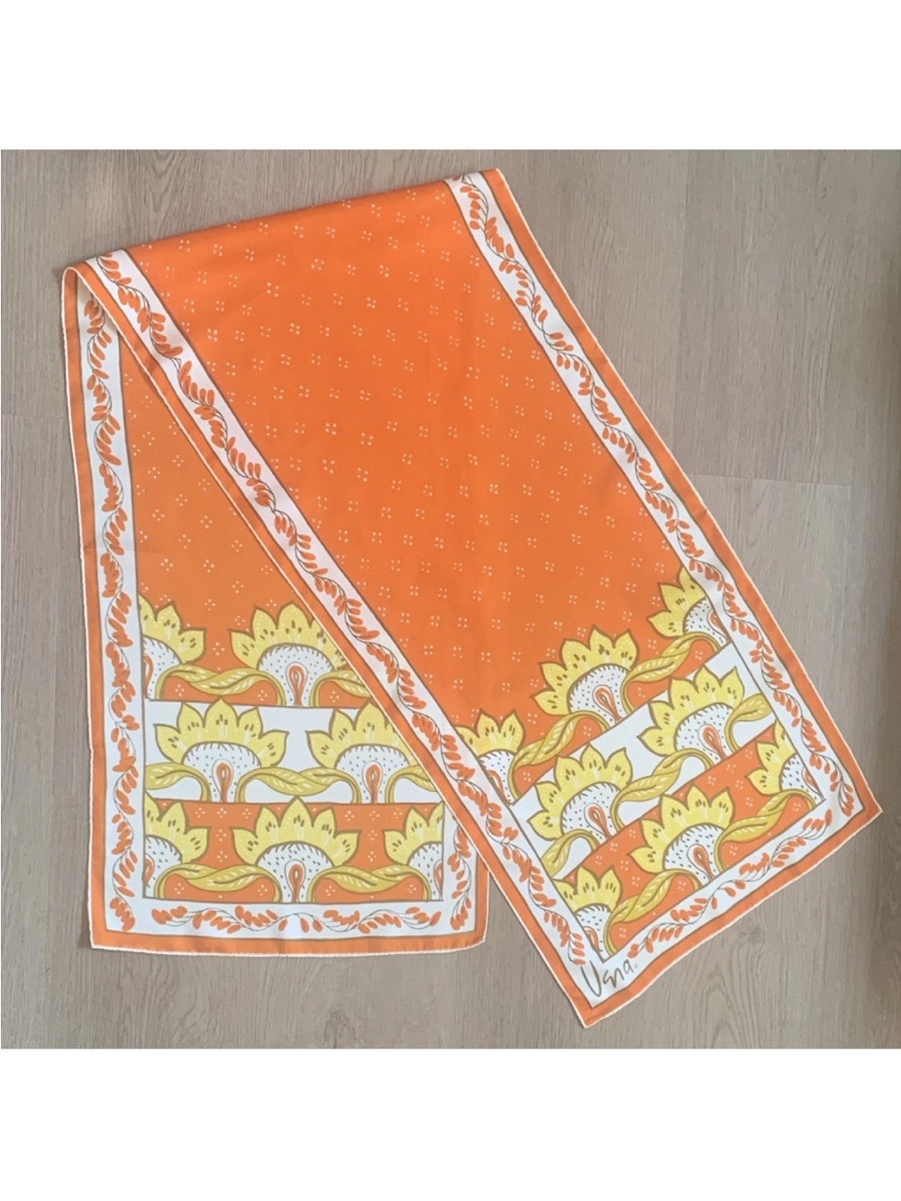 Vera Neumann Vintage 60s 70s Women's Orange Yellow White Floral Silk Scarf